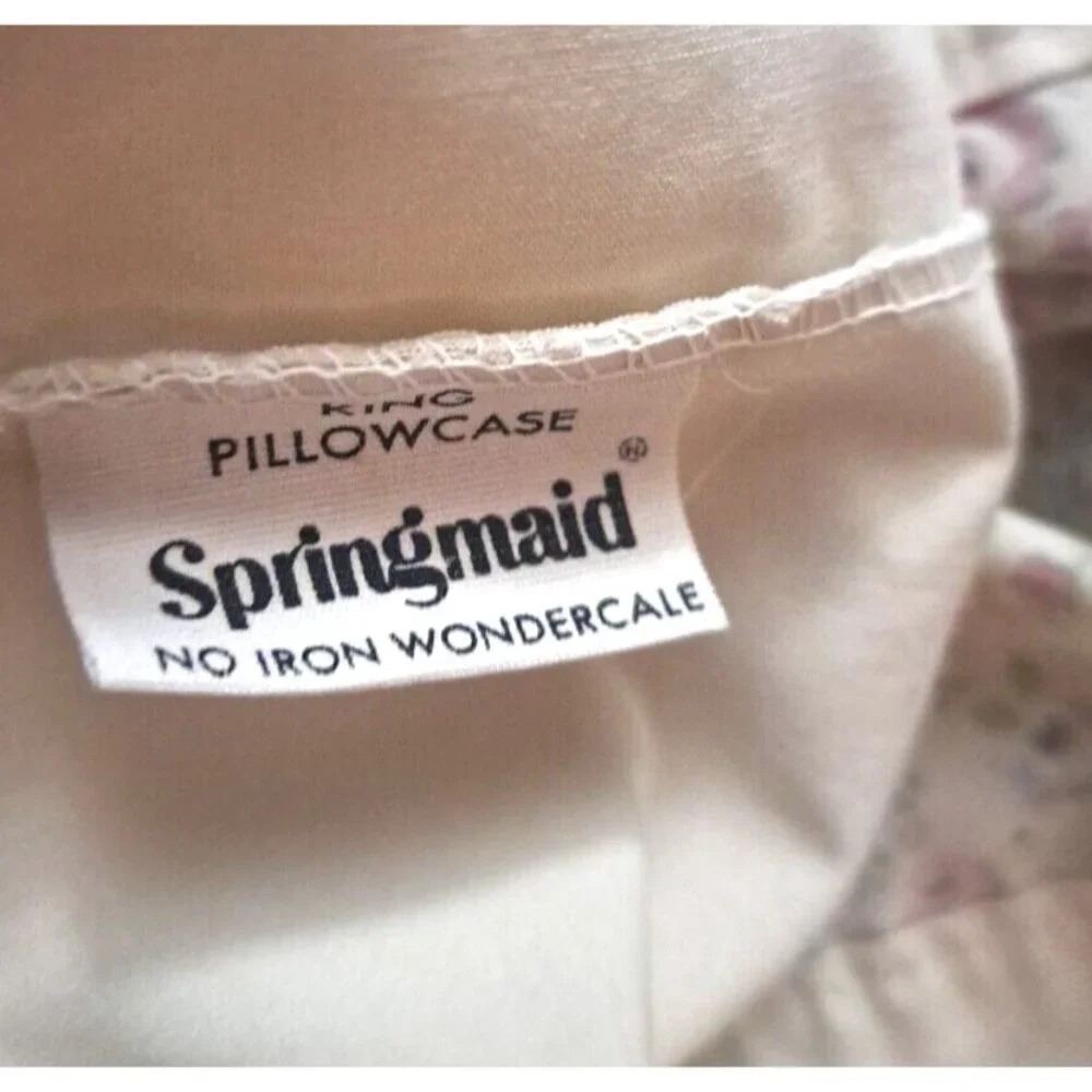 Vintage Springmaid King Pillowcase Blue Pink Roses Wondercale Country Cottage